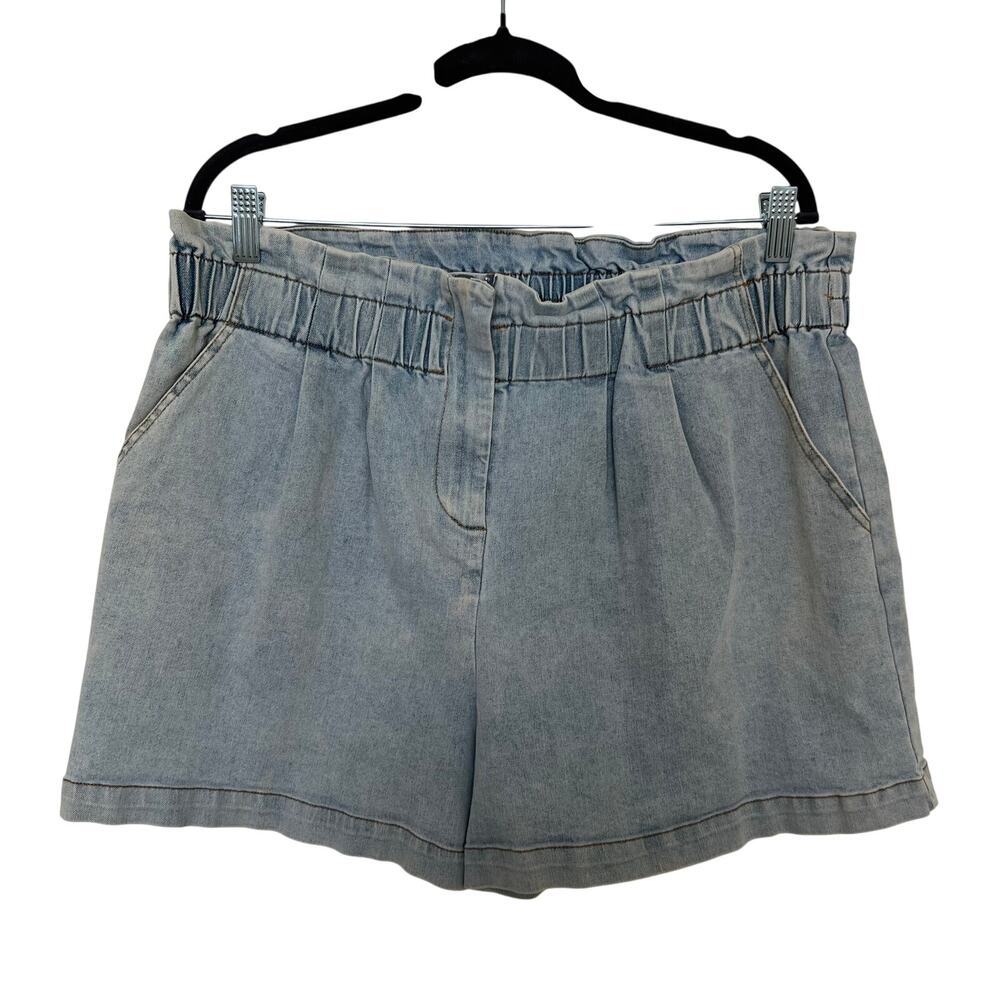 Skies Are Blue Denim Paperbag Waist Shorts Light Wash Soft Stretch Casual Summer